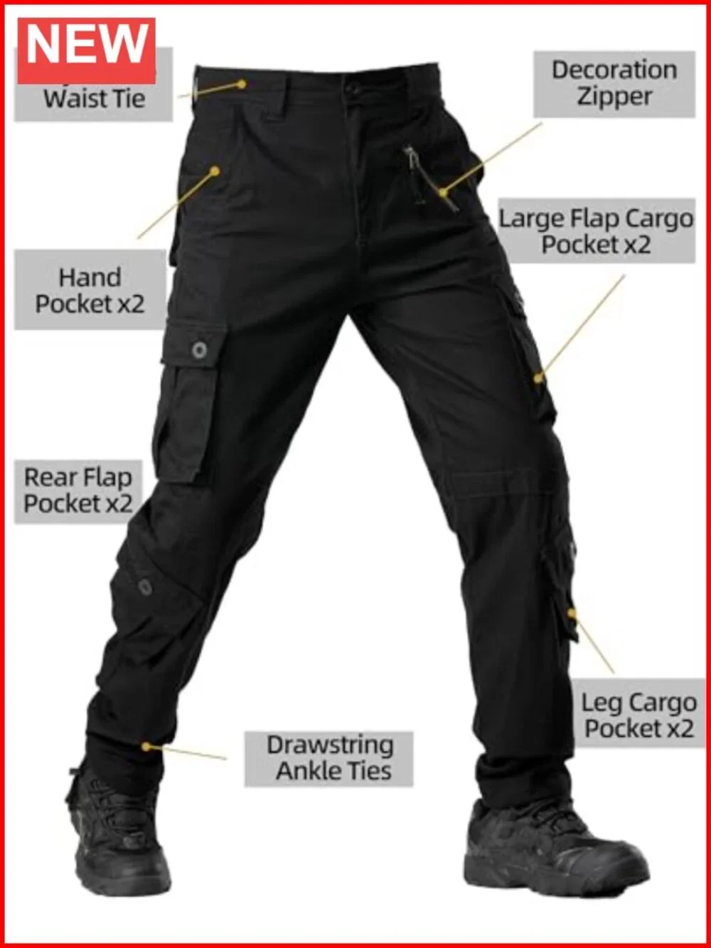 Men's Cotton Tactical Cargo Pants with 8 Pockets Relaxed Fit Straight Leg